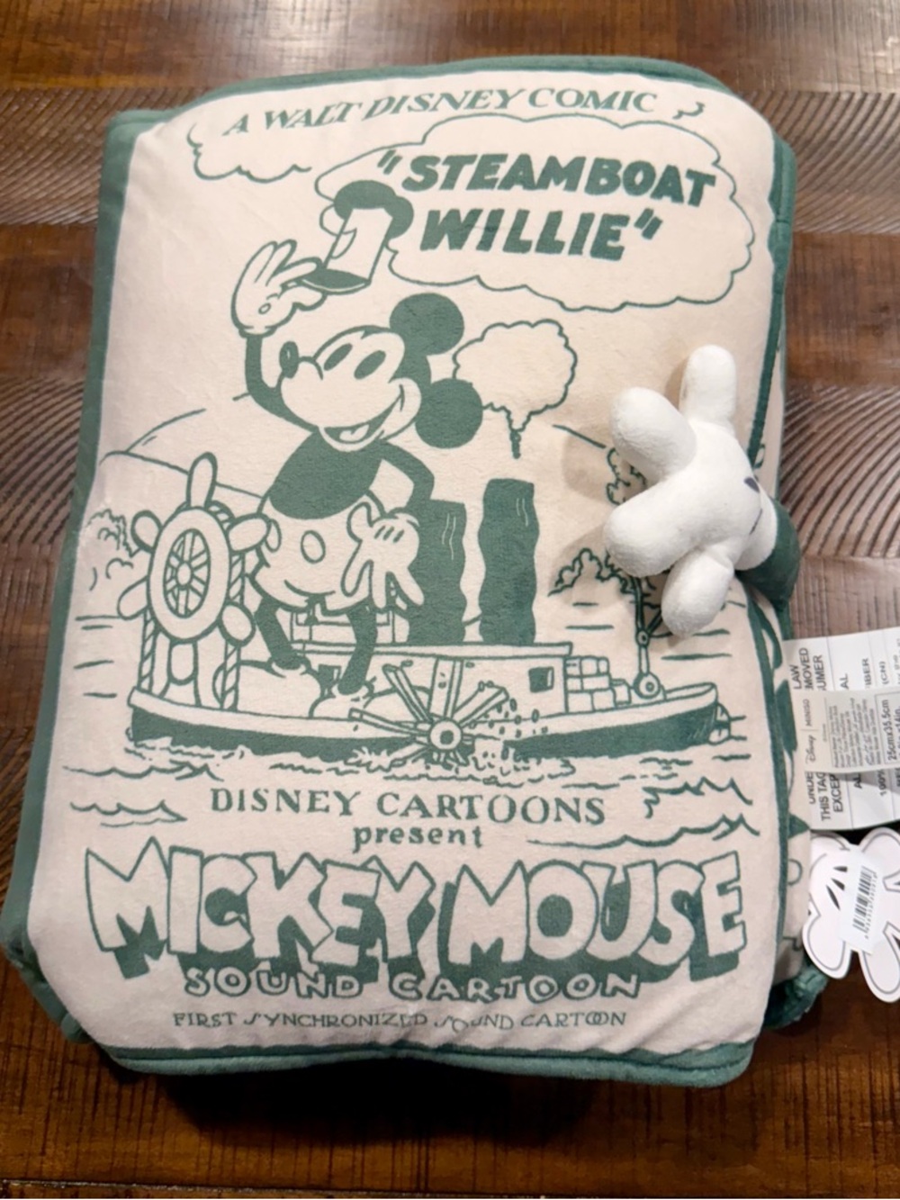 Disney Steamboat Willie Mickey Mouse Pillow - Green & Cream